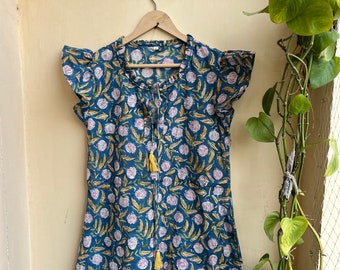 Hand Block Printed Dress, boho dress, short dress, summer dress, cotton dress, Indian cotton gauze Dress, boho hippy floral boho dress