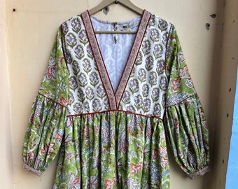 Floral Print Cotton Maxi Dress: V Neck Boho Summer Dress