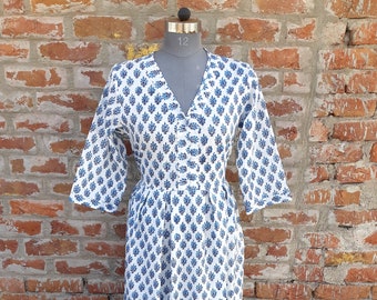 Hand Block Printed Dress, Block Print Dress, Indian Tunics, Hand Printed Dress, Indian Cotton Long Gown, Indian Cotton Dress, Printed Dress
