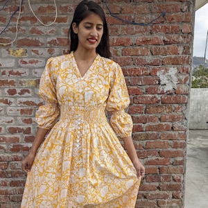 Hand Block Print Floral dress, summer cotton dress, boho dress, indian lined dress dress with pocket