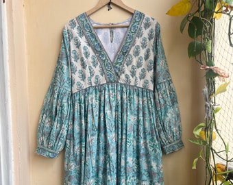 Block Print Cotton Maxi Dress: Handmade Indian Boho Tunic