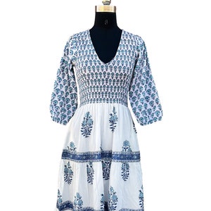 Hand Block Printed Dress, Block Print Dress, Indian Tunics, Hand Printed Dress, Indian Cotton Long Gown, Indian Cotton Dress, Printed Dress