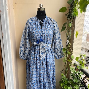 Mix color block printed cotton maxi dress, summer wear long maxi dress, Plus Size long sleeve Dress for Women, Tiered Dress with Pockets