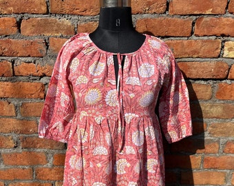 Hand Block Printed Cotton Dress: Summer Floral Made in India