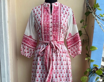 Mix color floral Hand block printed long maxi dress, White & pink dress Ethnic Midi Dress, big flower printed Cotton floral A line dress