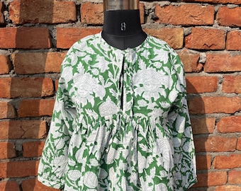 Hand Block Printed Cotton Tunic Top: Floral Bohemian Dress