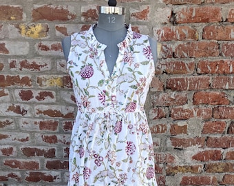 Hand Block Printed Cotton Dress: Indian Floral Tunic Gown