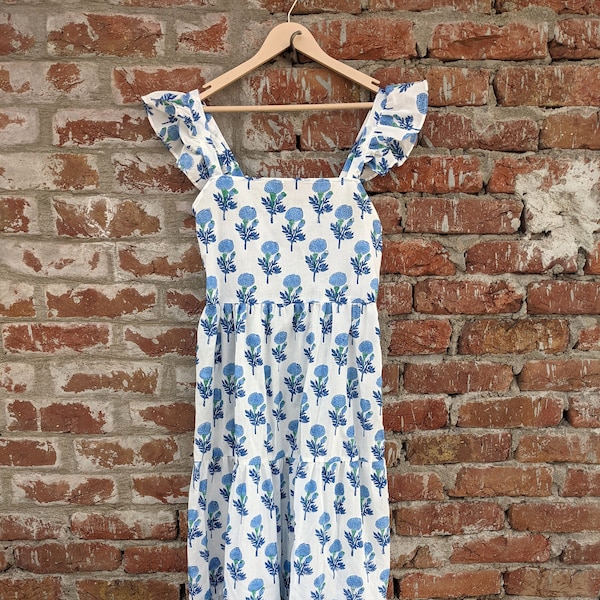 Hand Block Printed Dress, Block Print Dress, Indian Tunics, Hand Printed Dress, Indian Cotton Long Gown, Indian Cotton Dress, Printed Dress