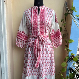 Mix color floral Hand block printed long maxi dress, White & pink dress Ethnic Midi Dress, big flower printed Cotton floral A line dress