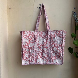 Gesteppte Baumwolle handbedruckt reversibel große mehrfarbige Blumen Einkaufstasche Umweltfreundliche nachhaltige robuste Einkaufstasche handgemachte Boho Tasche