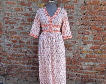 Hand Block Printed Dress, Block Print Dress, Indian Tunics, Hand Printed Dress, Indian Cotton Long Gown, Indian Cotton Dress, Printed Dress