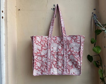 Buy Quilted Cotton Handprinted Reversible Large Multicolor Floral Tote ...