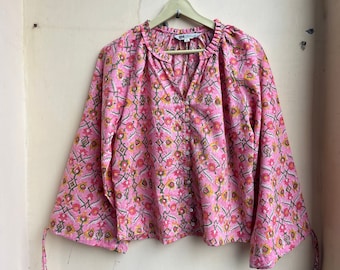 Hand Block Printed Top, Summer Top, Cotton Top|,  Women&#39;s top, handmade cotton blouse