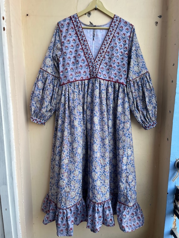 Block Print Cotton Maxi Dress: Handmade Indian Tunic Dress - Etsy Israel