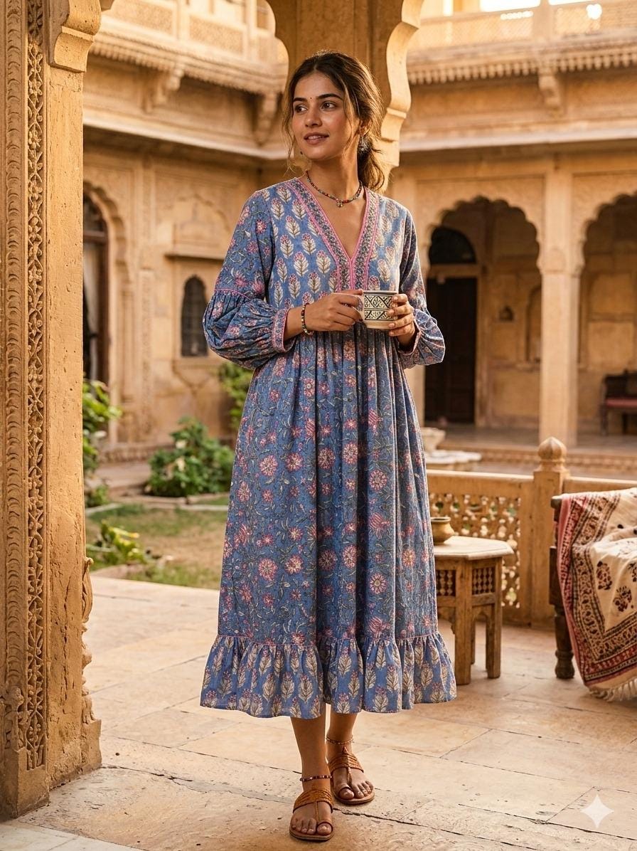 white christmas dresses Buy Indigo Printed Cotton Fit and Flare One Piece Dress Online at $24.00 main image 0
