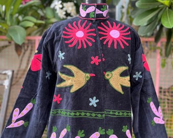 Hand Embroidery Suzani Velvet Jacket: Reversible Winter Coat