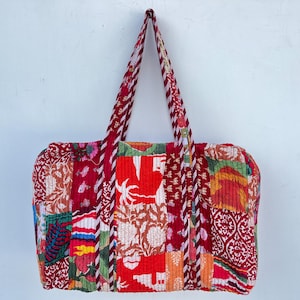 Sac fourre-tout matelassé à bandoulière en coton, empreinte de main, floral, écologique, durable, yoga, shopping, plage, artiste, boho, sac, week-end