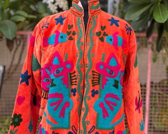 Hand Embroidery Suzani Velvet Jacket: Reversible Winter Coat