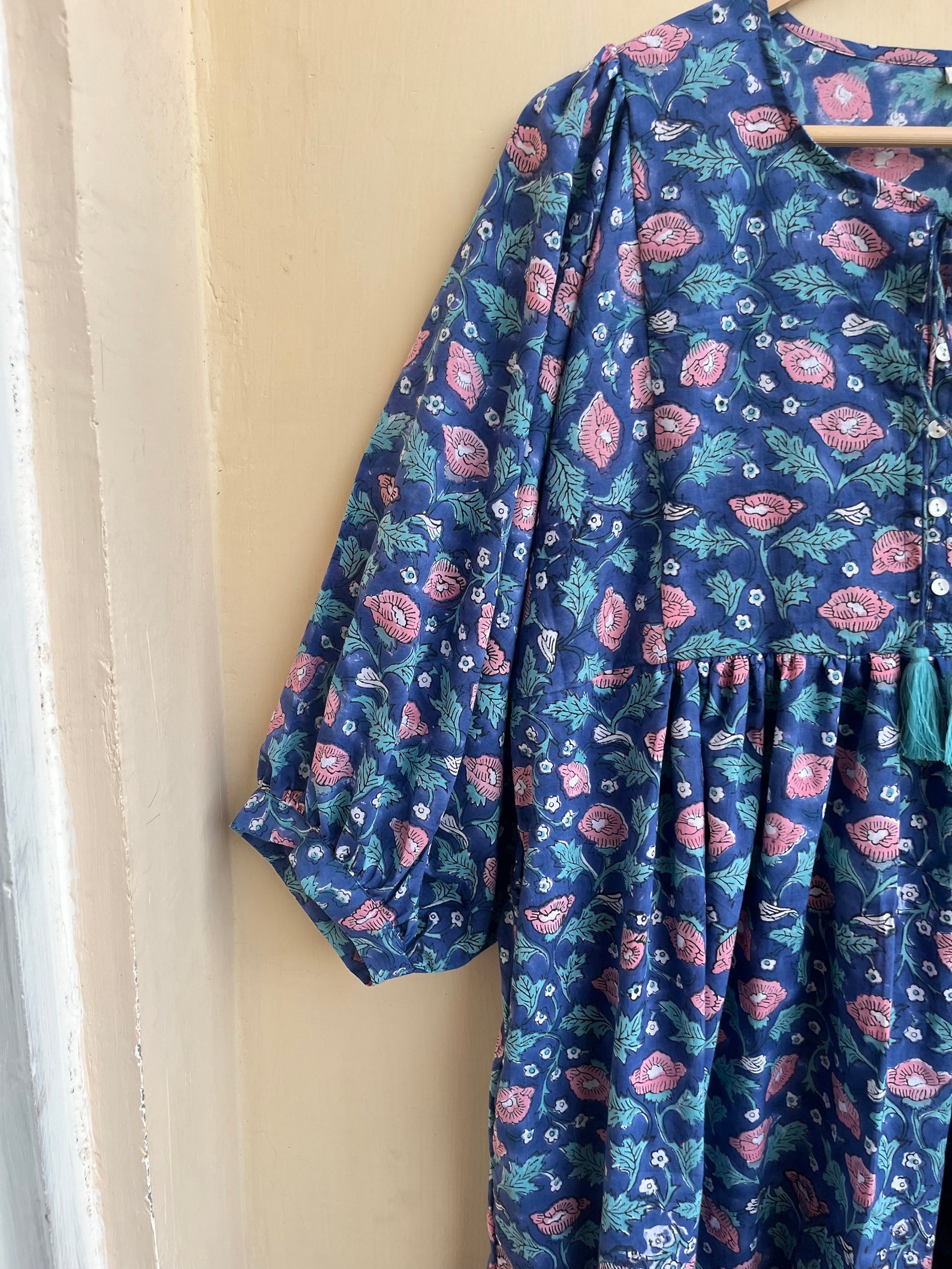 Pink & Red Floral Hand Block Print Cotton Maxi Dress – Indian Boho Tiered Dress