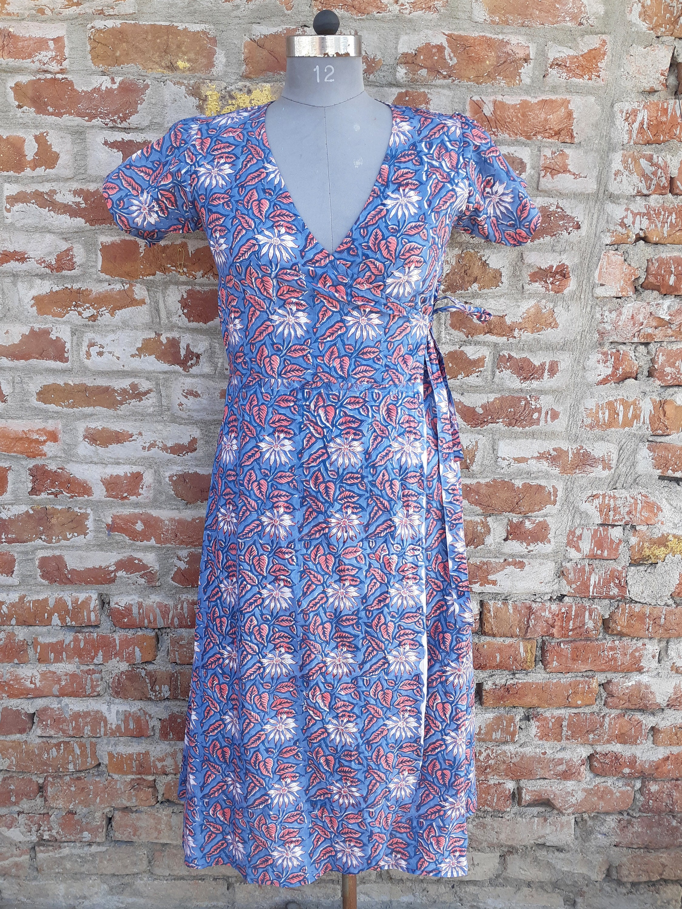 Elegant Handblock Cotton Strappy Dress for Women