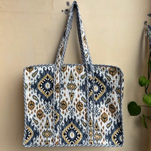 gesteppte Einkaufstasche indische handgemachte Umhängetasche, gesteppte Baumwolltasche große Tasche, Einkaufstasche mit Innentasche, gesteppte Einkaufstasche mit Reißverschluss