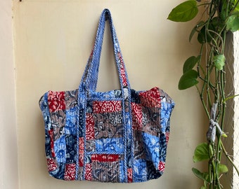 Patchwork Quilted Cotton Tote Bag – Kantha Style Boho Shoulder Bag