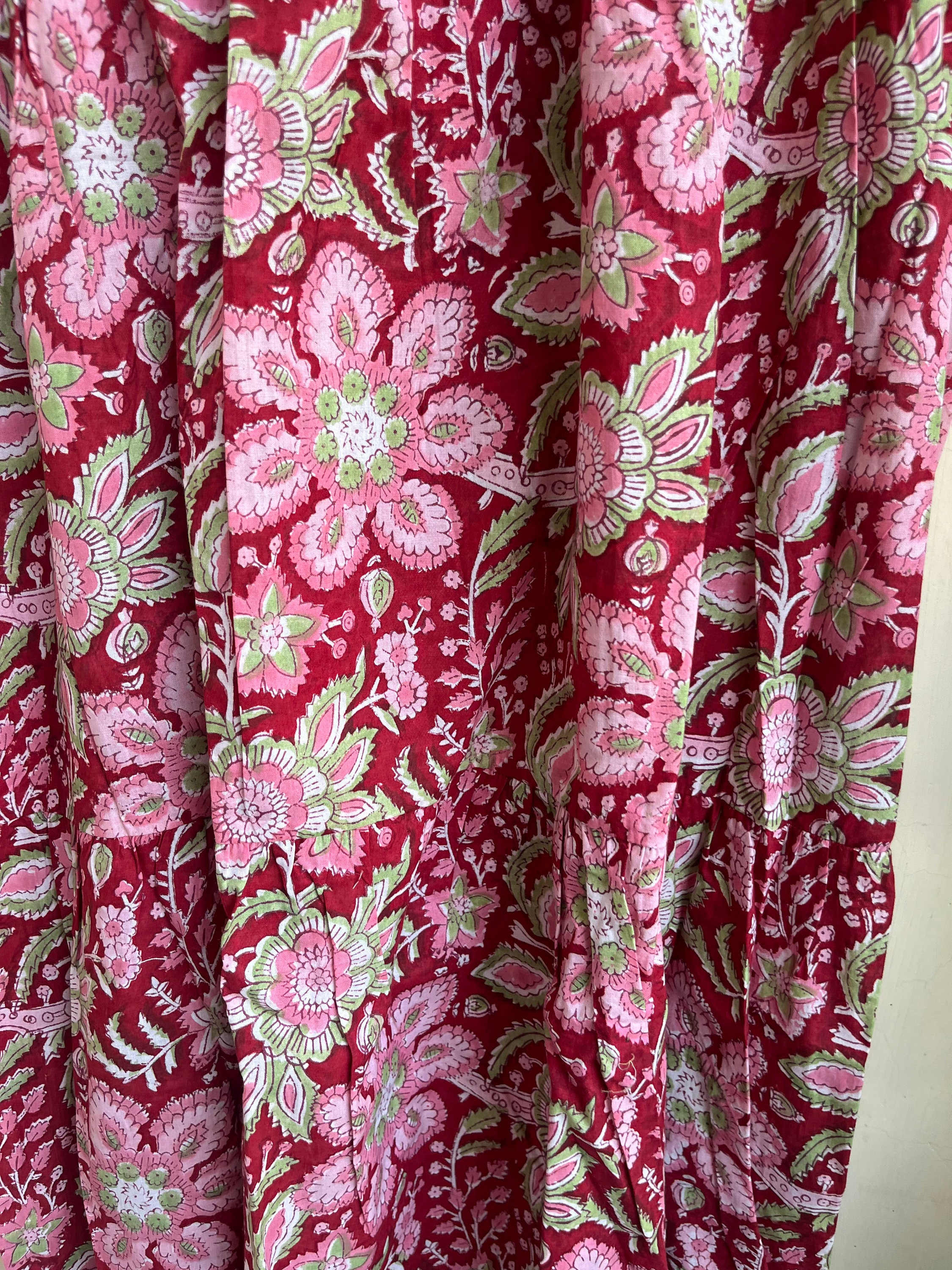 ハンドブロックプリントコットンマキシドレス：ノースリーブボヘミアン