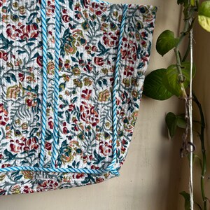 Reversible Cotton Quilted Tote - Teal Monochrome Leaves main image 1