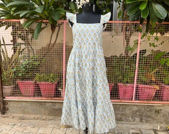 Hand Block Printed Cotton Dress: Indian Summer Gown