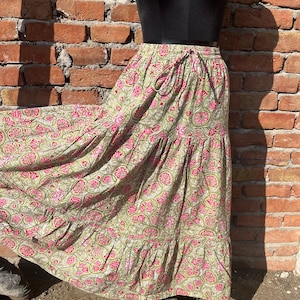 Indian Hand block Printed Long Skirt Dress For Women, Block Print Skirt, Hand Printed Dress, Women White Cotton Long Skirt