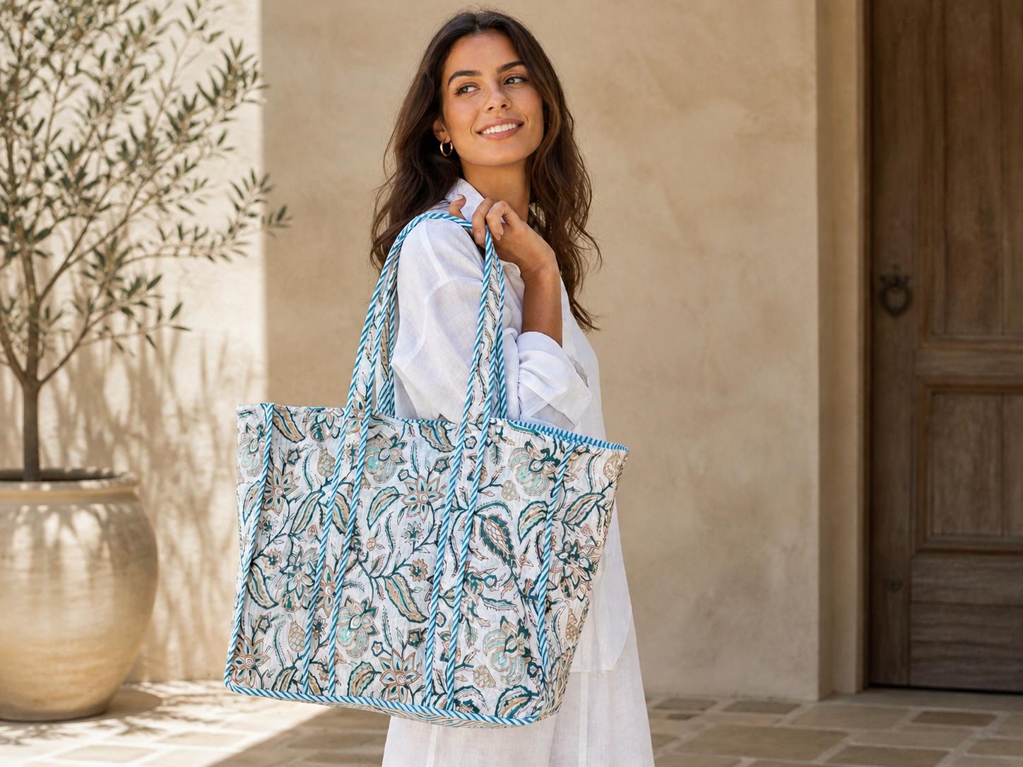 Handmade Quilted Floral Tote Bag: Reversible Cotton Shopper - Etsy