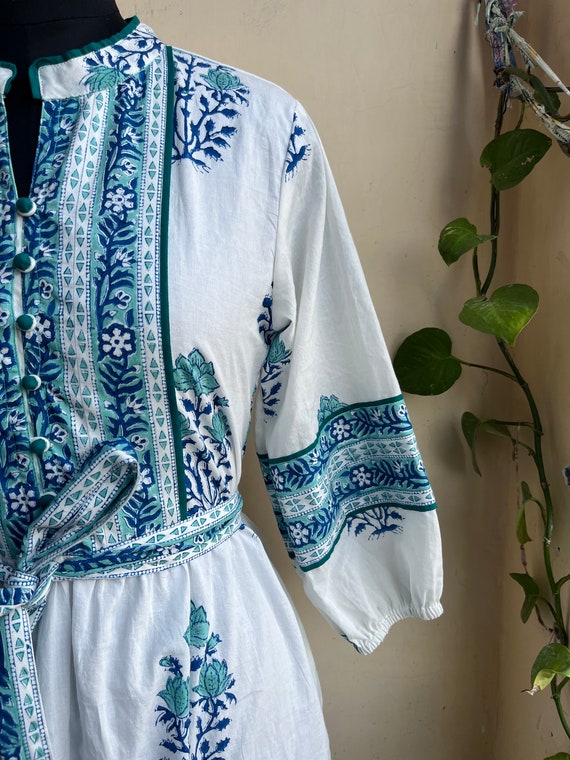 white summer dress with blue flowers Hand Block Printed Cotton Midi Dress: & Floral open back with self 25DRESS_FEB22 Discover 21 black boots Size:12m long sleeve