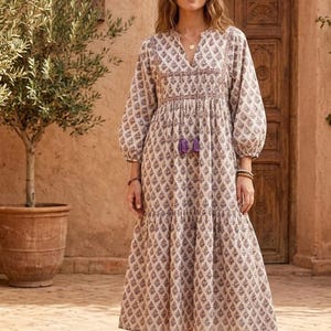 Plus Size Boho Maxi Dress: Hand Block Print Cotton Bohemian Gown image 2