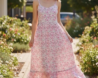 Hand Block Printed Cotton Dress: Indian Floral Maxi Gown Summer Dress