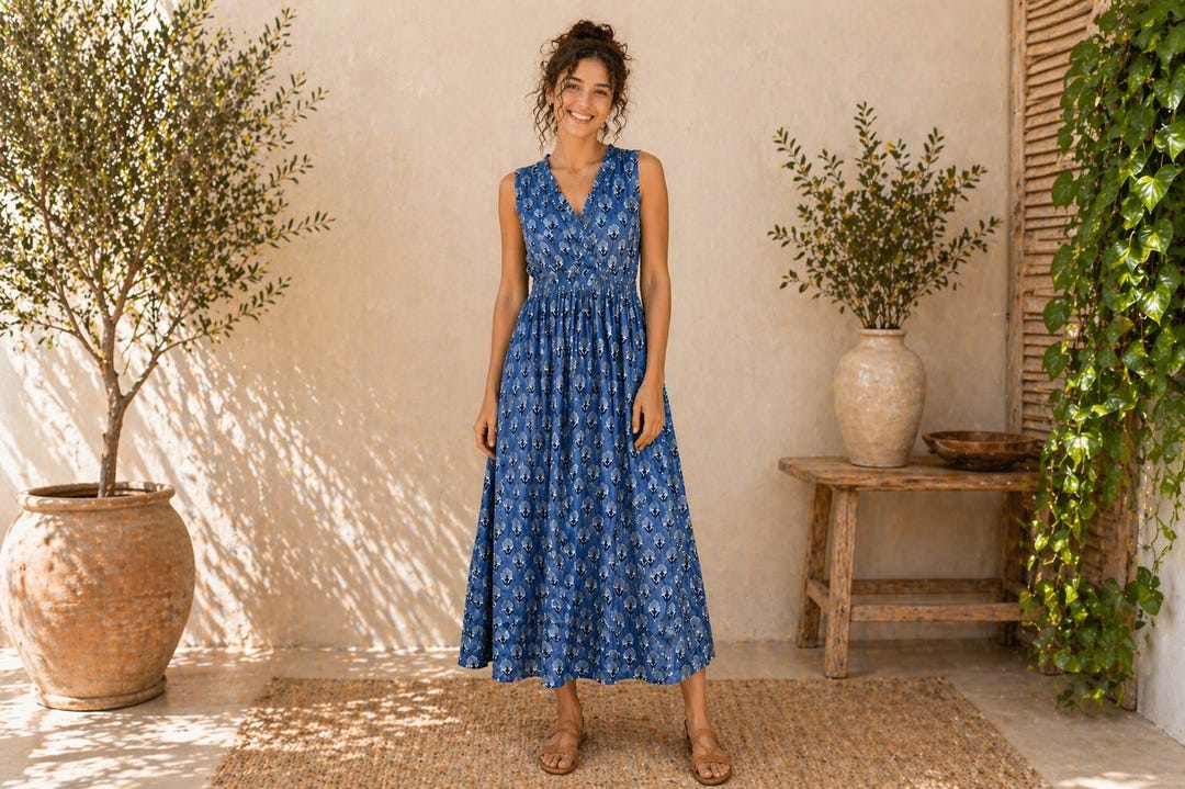 maxi dress print Farm Rio Women's Foliage Sketch Sand - Multi - Size L Floral maxi dress with pockets and square neckline African Print Blue Infinity Multiway