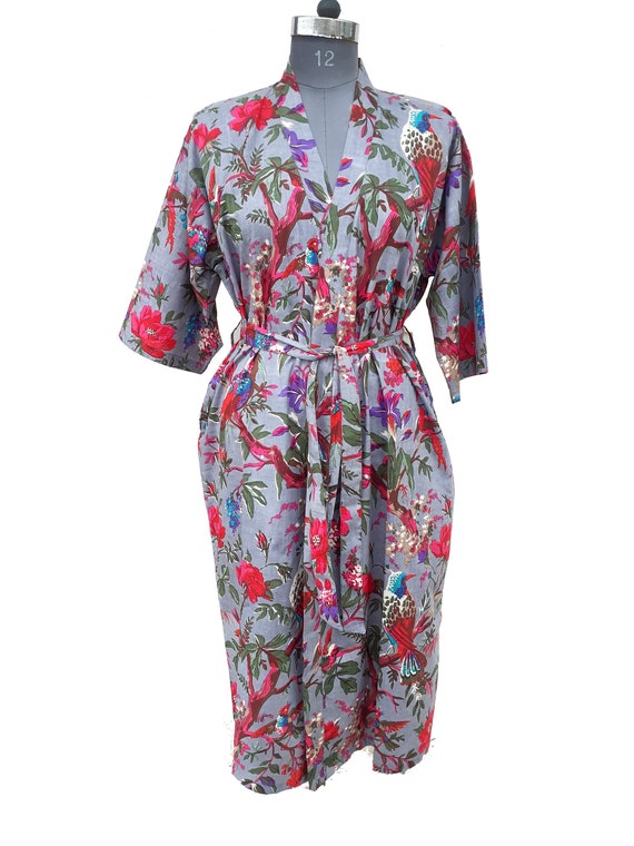100% Cotton Kimono Indian Kimono Robes Printed Dressing Gown | Etsy