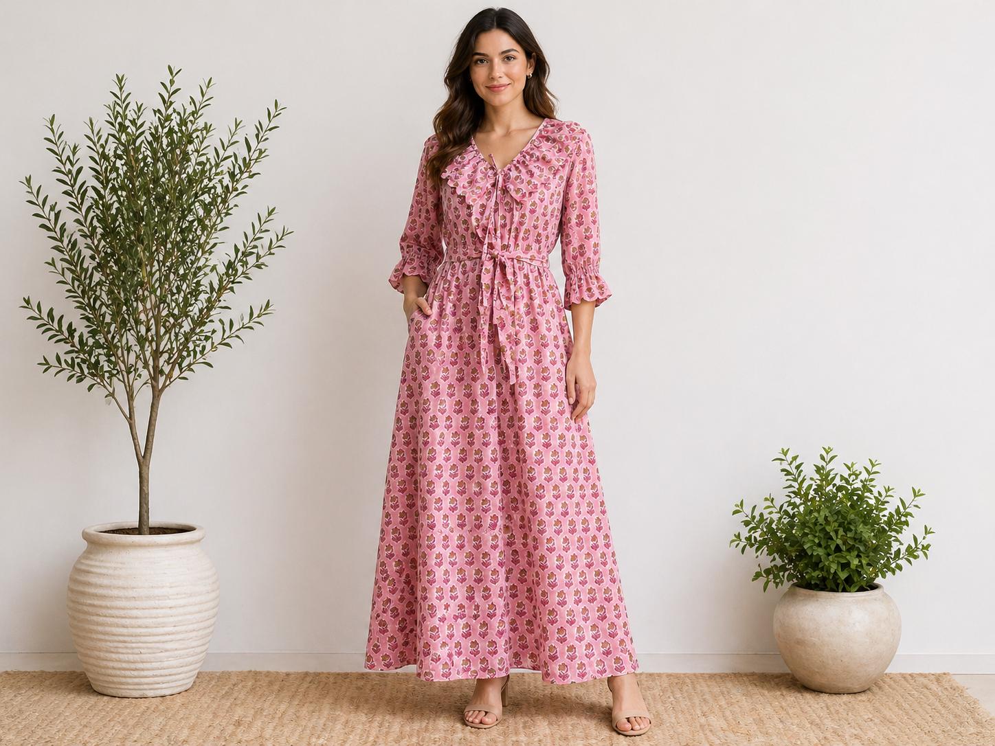 print maxi dress with sleeves DF Cotton Maxi Dress Full Sleeves DesignerFriday