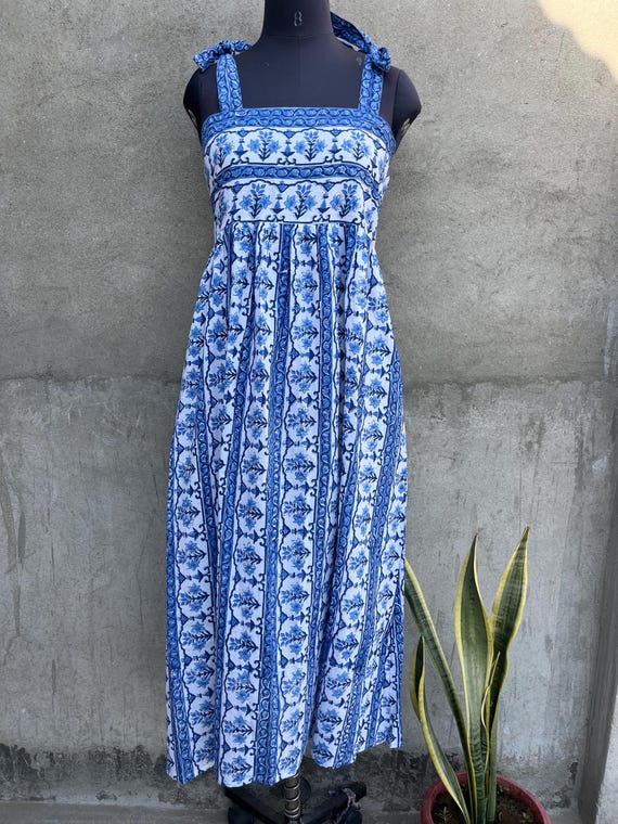 sachin and babi light blue dress Pink Floral Cotton Sundress, Romantic Midi Dress