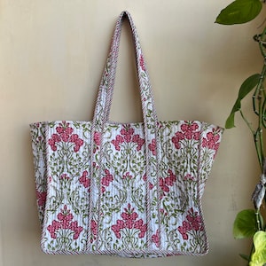 Gesteppte Baumwolle handbedruckt reversibel große mehrfarbige Blumen Einkaufstasche Umweltfreundliche nachhaltige robuste Einkaufstasche handgemachte Boho Tasche