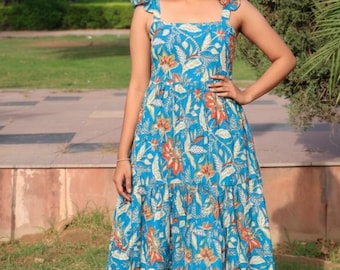 Hand Block Print Cotton Dress: Sleeveless Boho Summer Dress