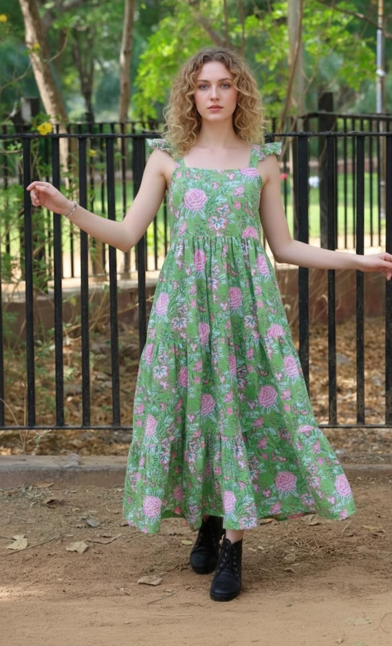 indian block print cotton dress Indra Kaftan Midi Dress