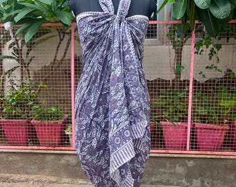 Hand Block Print Cotton Sarong, Beach Wrap Pareo, 180cm x 100cm