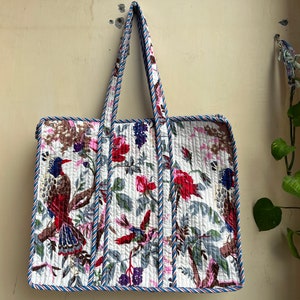 Gesteppte Baumwolle handbedruckt reversibel große mehrfarbige Blumen Einkaufstasche Umweltfreundliche nachhaltige robuste Einkaufstasche handgemachte Boho Tasche