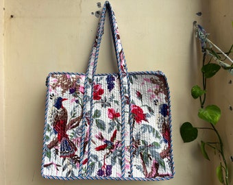 Handmade Quilted Floral Tote Bag: Reversible Cotton Shopper