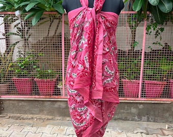 Hand Block Print Cotton Sarong, Beach Wrap Pareo, 180cm x 100cm