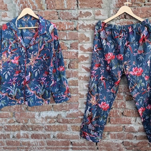 Cotton Pajama Set Cotton Hand Block Printed 100% Cotton Light Ultra-Soft Night Dress Women Cotton Pants Shirt Set With Shorts Set