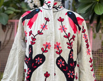 Hand Embroidery Suzani Velvet Jacket: Reversible Winter Coat