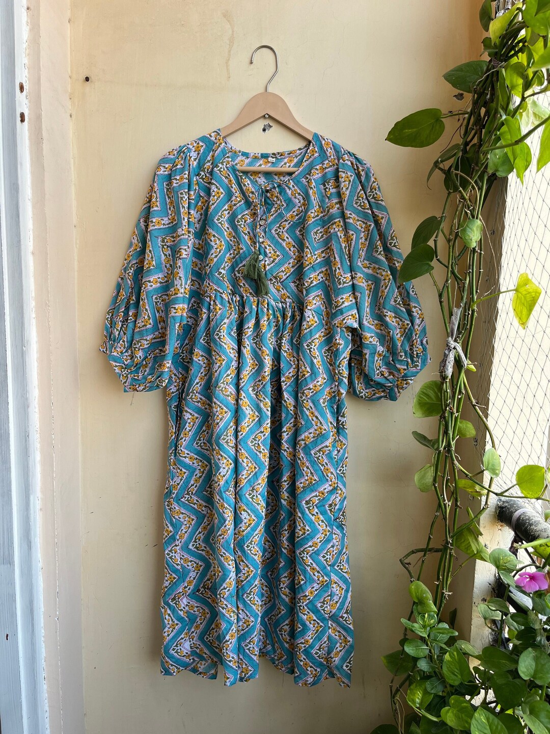 Hand Block Printed Maxi Dress, Indian Tunics, Women Cotton Summer Dress