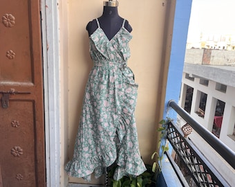 Hand Block Printed Cotton Dress: Indian Tunic Gown
