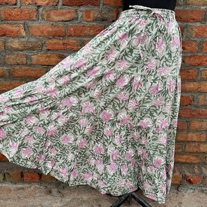 Indian Hand block Printed Long Skirt Dress For Women, Block Print Skirt, Hand Printed Dress, Women White Cotton Long Skirt
